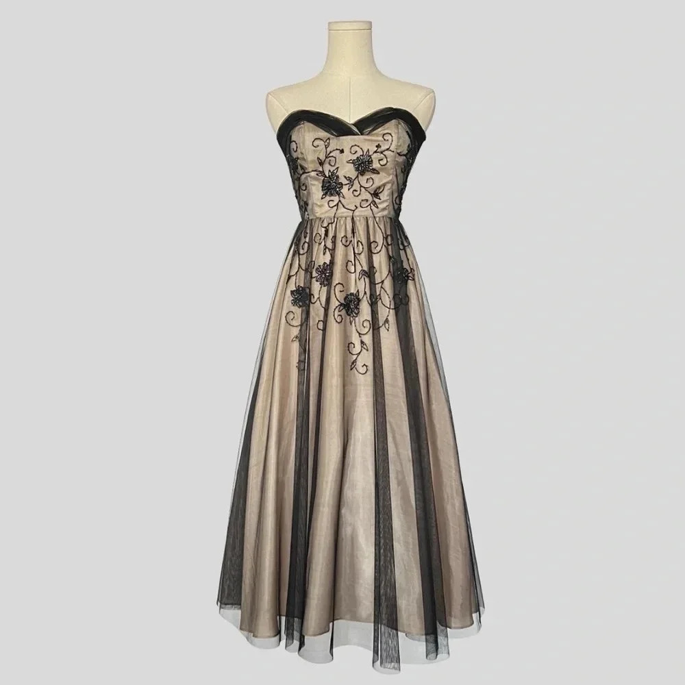Morgan & Co. Vintage Tulle Black Beaded Sequins Dress Size 7/8